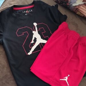 Jordan Black Tee and Red Shorts Set